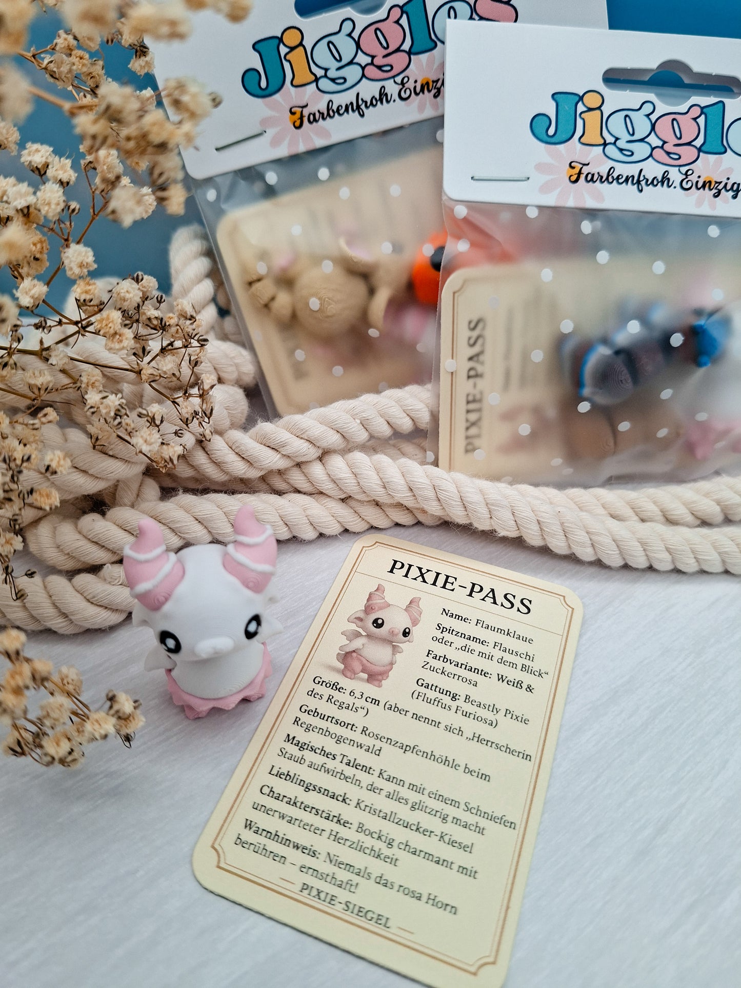 Jiggles & Flaumklaue Pixie Set – 3D-Fantasyfiguren mit Pixie-Pass – Handgemachte Miniaturen aus PLA – Limited Sammlerbox