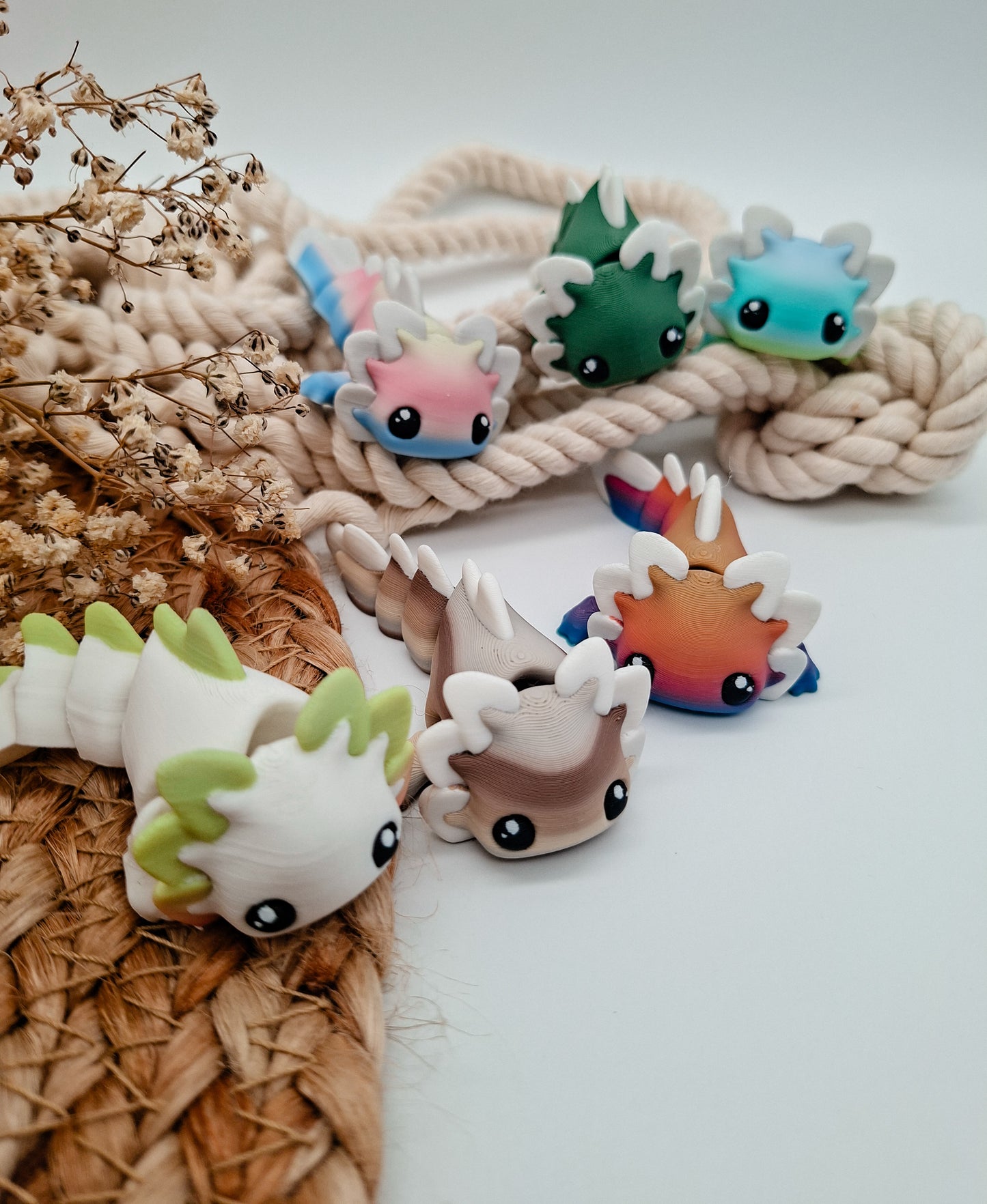 Farbenfrohe 3D-Axolotl – deine verspielten Begleiter