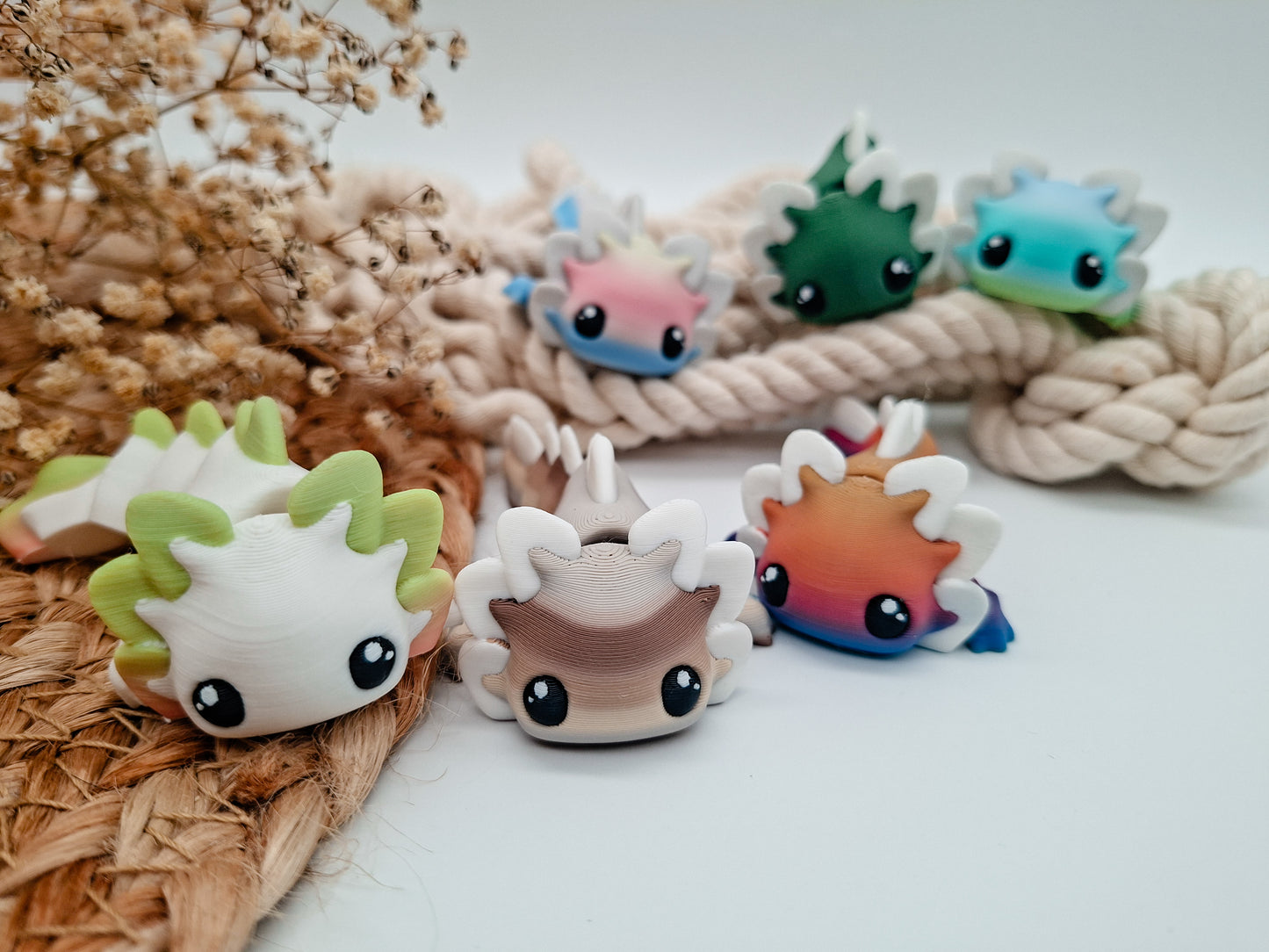 Farbenfrohe 3D-Axolotl – deine verspielten Begleiter