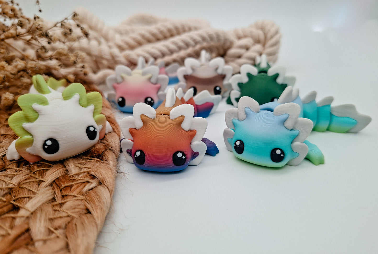 Farbenfrohe 3D-Axolotl – deine verspielten Begleiter