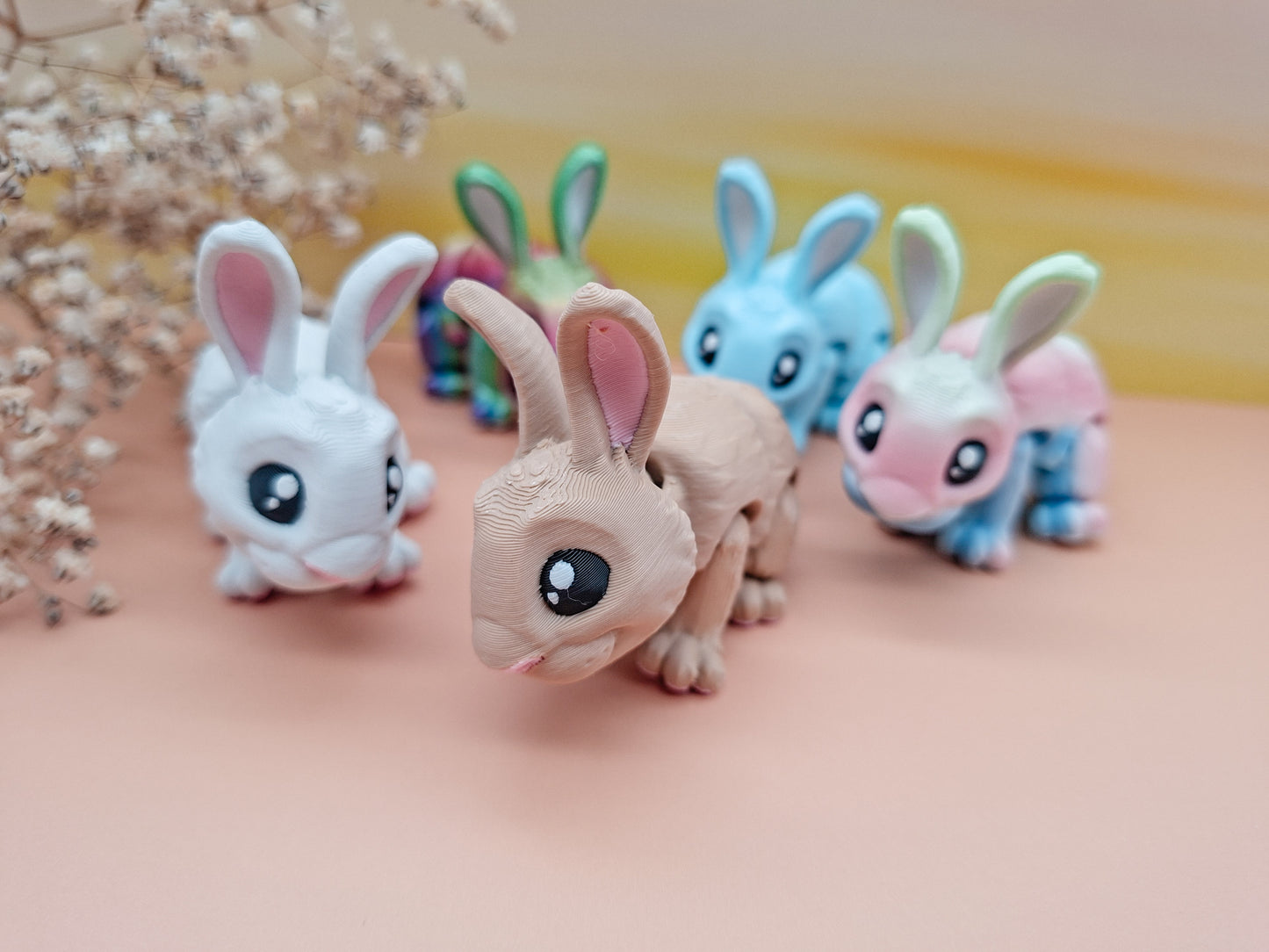 Kawaii-Hasen – 3D-gedruckte Sammelfiguren in sanften Farben