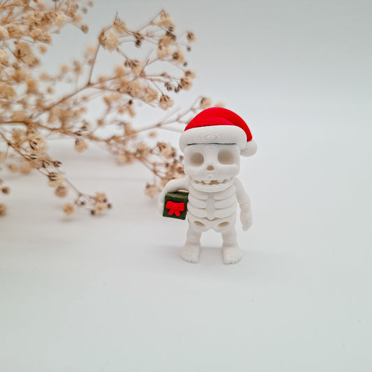 Weihnachts-Jiggle Santa Skelett mit Geschenk – 3D-gedruckte Mini-Figuren | Nachhaltige Weihnachtsgeschenke für Kinder & Sammler
