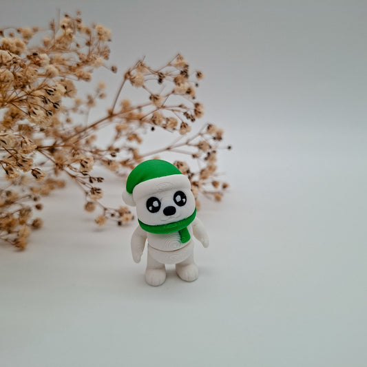 Weihnachts-Jiggle Eisbär mit Mütze – 3D-gedruckte Mini-Figuren | Nachhaltige Weihnachtsgeschenke für Kinder & Sammler
